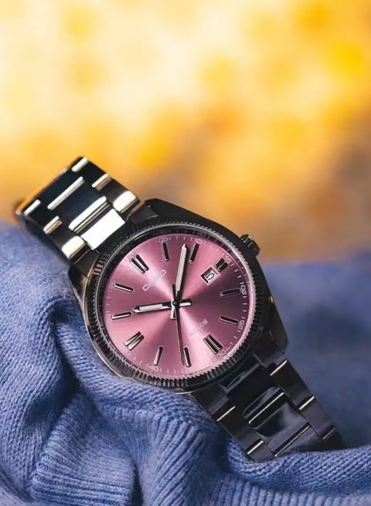 كاسيو Enticer Analog Men’s Watch MTP-1302PD-6AVEF, 38.5 mm Purple Dial, Silver Stainless Steel Bracelet, 50 m WR - Image 3